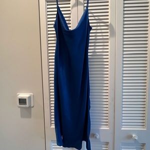 Aritzia satin cowneck slip midi dress